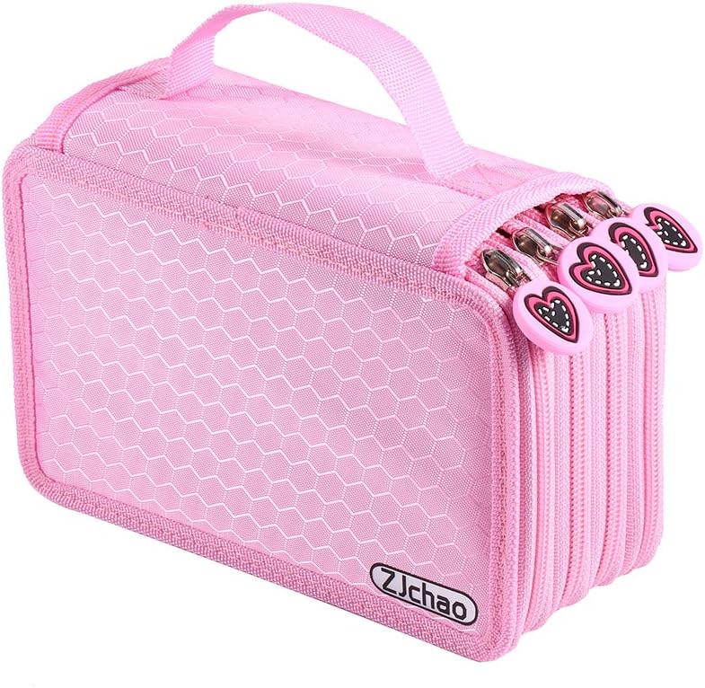 woobles 72 Count Slot Colored Pencil Carry Case Bag Large Capacity Oxford Multi-Layer Pencil Organizer with Cute Zipper(Pink) - Image 1